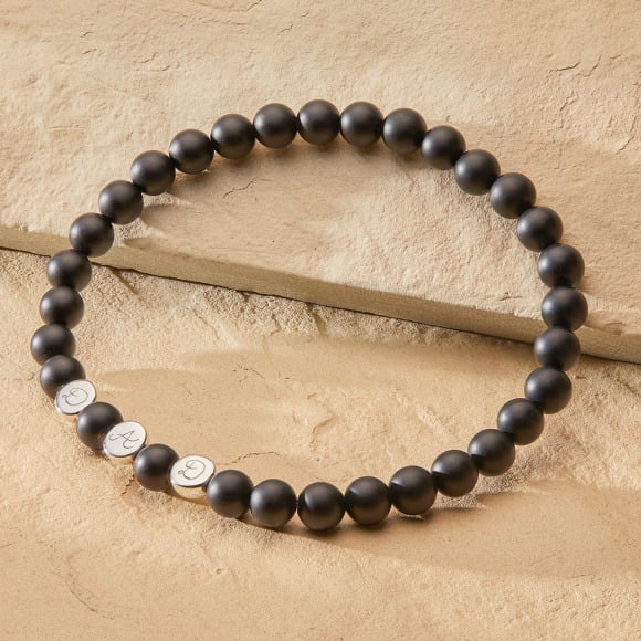Braccialetto Personalizzato Perline con Iniziali Uomo argento sterling Agata nera opaca merci maman