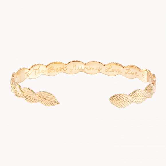 personalised leaf open bangle gold plated merci maman