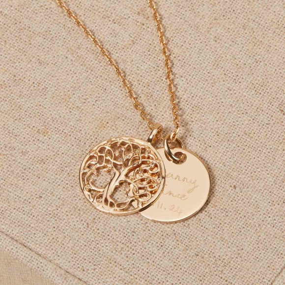 Collier personnalisé Pendentif Arbre de Vie plaqué or merci maman