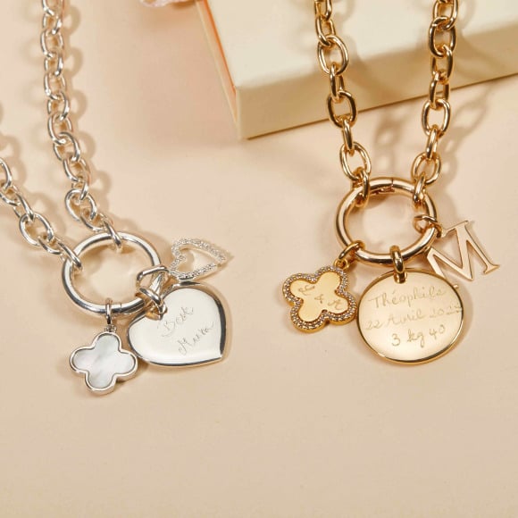 Collar personalizado con Amuleto de la Suerte circular baño de oro merci maman