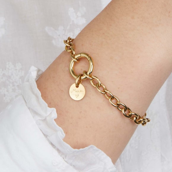 Personalised Round Lucky Charm Stainless Steel Bracelet merci maman