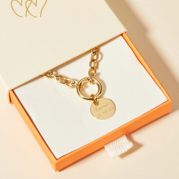 Personnalised Round Lucky Charm Stainless Steel Necklace merci maman