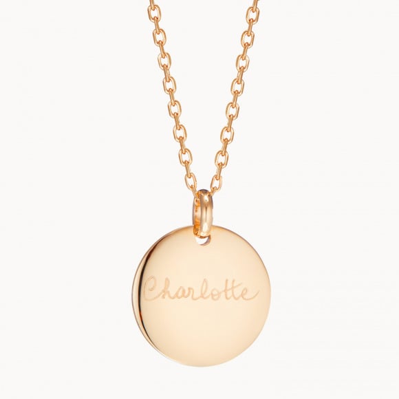 Personalised Signature Disc Necklace gold plated merci maman