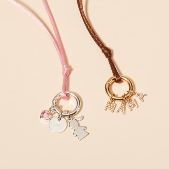 Personalised Small Round Lucky Charm Cord Necklace merci maman