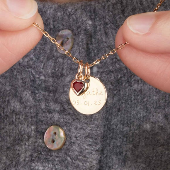 Personalised Message & Heart Birthstone Necklace gold plated merci maman
