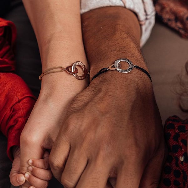 bracelet anneaux entrelacés duo plaqué or et argent Merci Maman