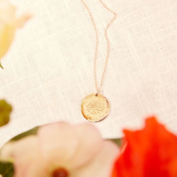 The Lotus, July Birth Flower With Personalised Necklace