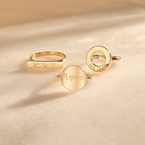 gold plated hand engraved rings merci maman