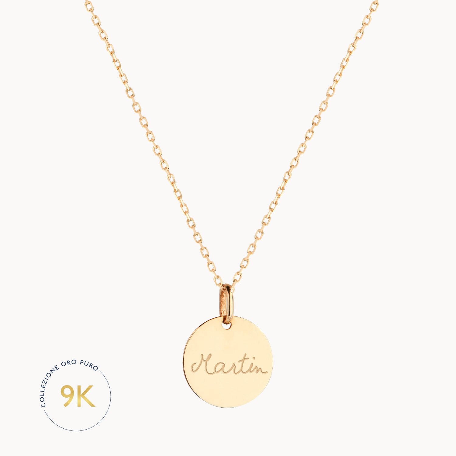 CARISSIMA Collana con Pendente Disco da 10 mm Regolabile in Oro Bianco 9 ct di Lunghezza 41 cm/16 Pollici - 43 cm/17 Pollici