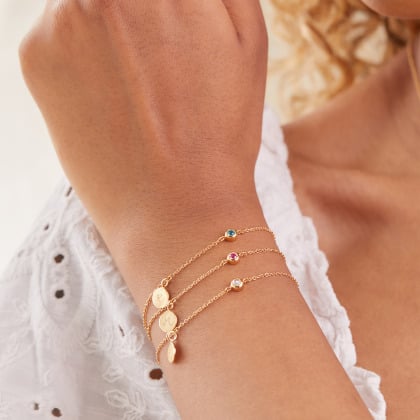 Personalised Birthstone Chain Bracelet gold plated blue topaz merci maman