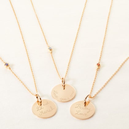 Collar de cadena con piedra de nacimiento integrada baño oro merci maman