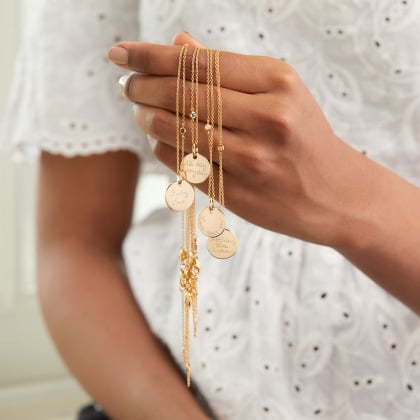 Collar de cadena con piedra de nacimiento integrada baño oro merci maman