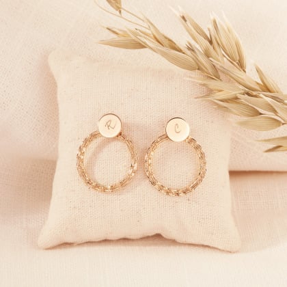 Boucles d'oreilles Galilée personnalisées plaqué or merci maman