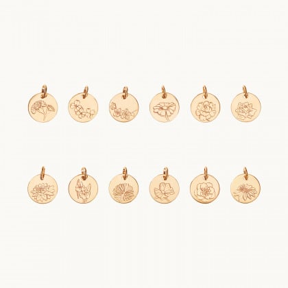 Charm Fleur de Naissance personnalisé plaqué or merci maman