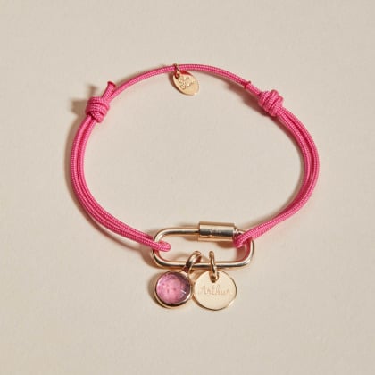 Bracelet à breloques Pierre de Naissance personnalisé sur cordon plaqué or merci maman