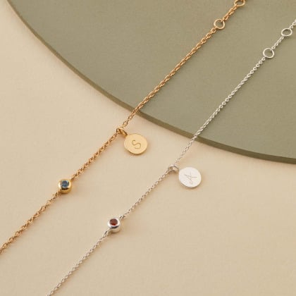 Personalised Birthstone Chain Bracelet gold plated blue topaz merci maman