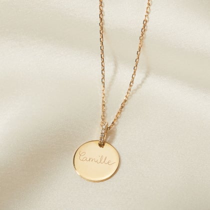 Personalisierte 375er Gold Diamant Plättchen Halskette merci maman