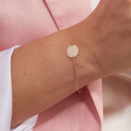 Pulsera personalizada de cadena Medalla en oro de 9 kilates merci maman