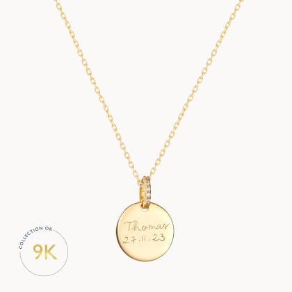 Collier personnalisé Disque Diamant en or 9 carats merci maman