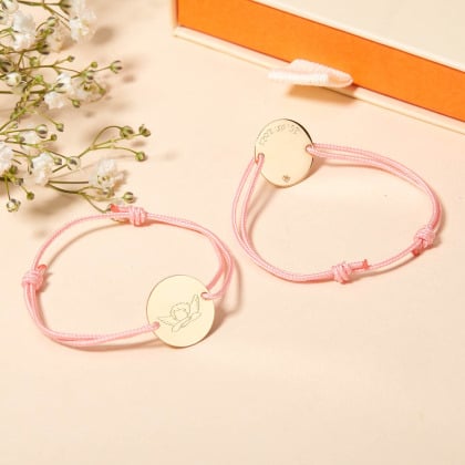 Personalisiertes 375er Gold Armband mit Illustration zur Taufe oder Kommunion merci maman
