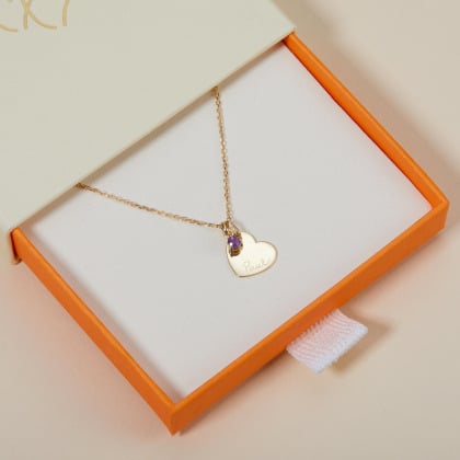 Collar personalizado con corazón y piedra de nacimiento en oro de 9 kilates Merci Maman