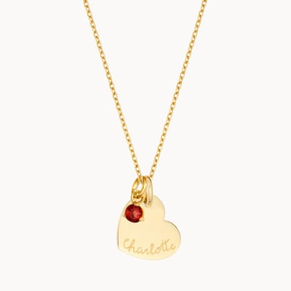 Collar personalizado con corazón y piedra de nacimiento en oro de 9 kilates Merci Maman