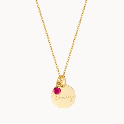 Collar personalizado con mini medalla y piedra de nacimiento en oro de 9 kilates Merci Maman
