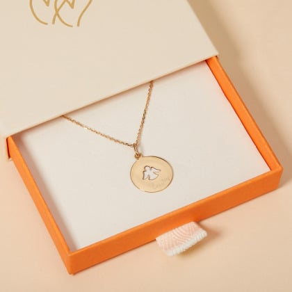 Personalised 9 Carat Gold Open Angel Disc Necklace  merci maman