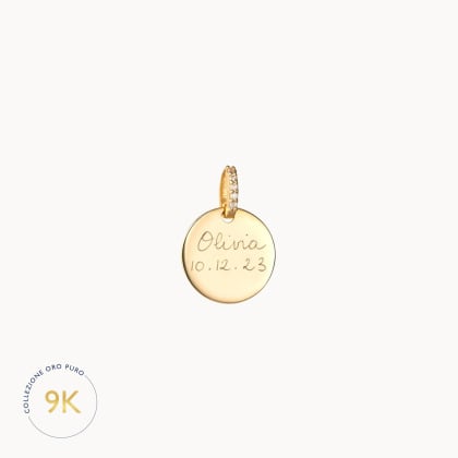 Disco personalizzato con diamanti in oro 9 carati merci maman