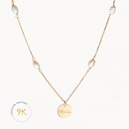 Collar personalizado con perlas en oro de 9 kilates merci maman
