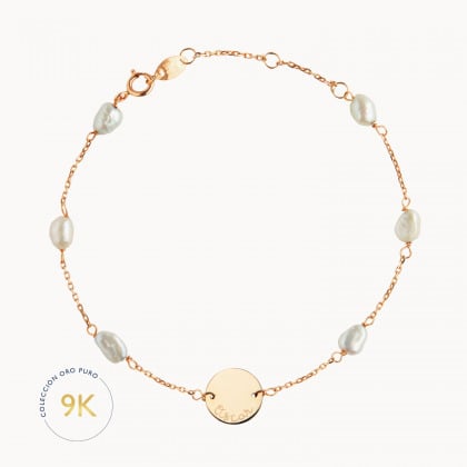 pulsera personalizada con perlas en oro de 9 kilates merci maman