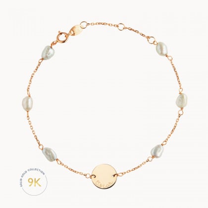 Personalisiertes 375er Gold Armkettchen mit Perlen merci maman