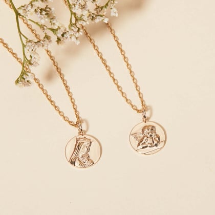 Virgin and Child Baptism Medallion Merci Maman