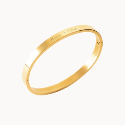 Personalised Flat Bangle in Golden Stainless Steel merci maman