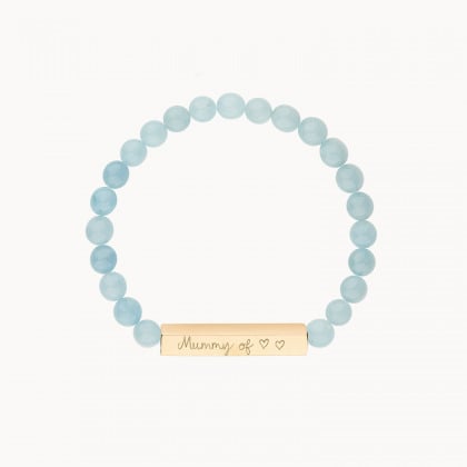 Personalisiertes Bar Halbedelsteinarmband mit Beads vergoldet Aquamarin merci maman