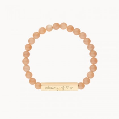 Personalised Beaded Bar Bracelet gold plated peach Moonstone merci maman