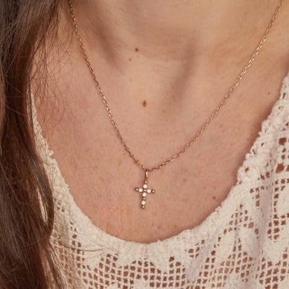 Beaded Cross Necklace gold plated merci maman