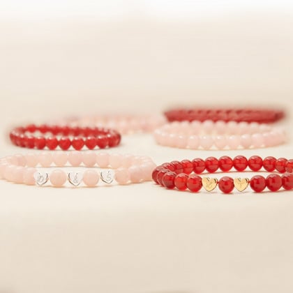 Personalised Heart Initial Beaded Bracelet gold plated red agate merci maman