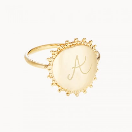 Anillo con sello con cuentas personalizado baño oro merci maman