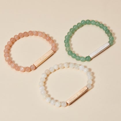 Personalised Beaded Bar Bracelet gold plated peach Moonstone merci maman