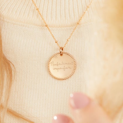 Personalised Beaded Disc Necklace gold plated merci maman