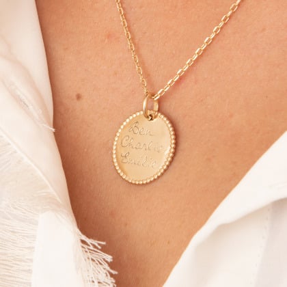 Personalised Beaded Disc Necklace gold plated merci maman