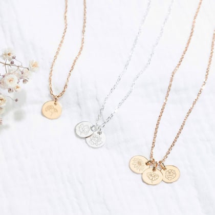 Collana personalizzata Nome con Fiore della Nascita placcato oro argento sterling merci maman
