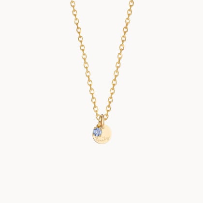Collana personalizzata con mini disco  e cristallo solitario pietra di nascita| Merci Maman