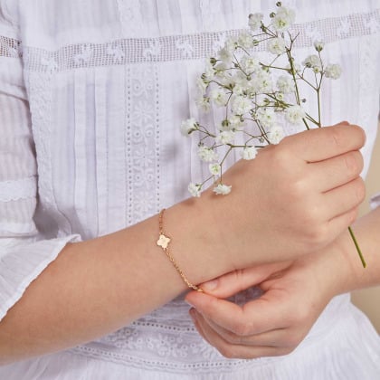 Pulsera personalizada infantil de cadena con cruz de trébol Baño de oro Merci Maman