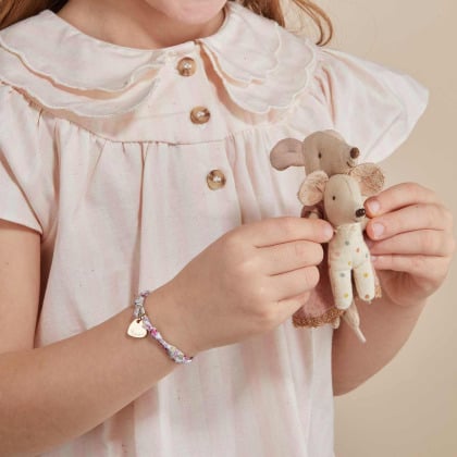 Pulsera personalizada Corazón Liberty con nombre para niño baño de oro merci maman