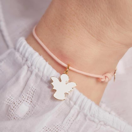 Bracciale personalizzato con angelo in smalto placcato in oro merci maman