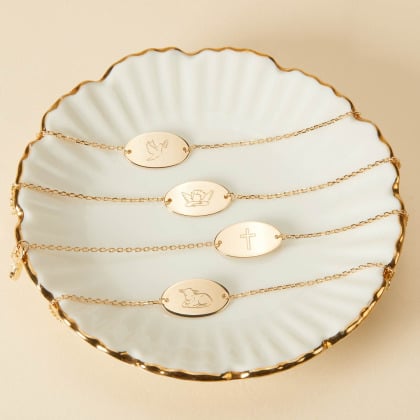 Bracelet Gourmette personnalisé Baptême ou Communion plaqué or merci maman