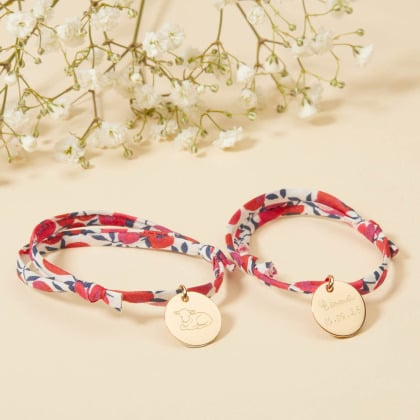 Braccialetto Liberty con illustrazione personalizzata per Battesimo o Comunione placcato in oro merci maman