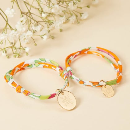 Braccialetto Liberty con illustrazione personalizzata per Battesimo o Comunione placcato in oro merci maman